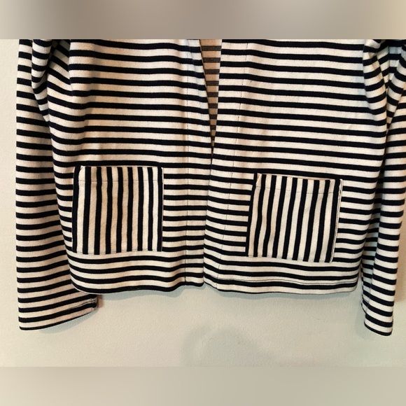 Jane and Delancey Open Front Navy/Ivory Striped Cardigan, Size Large - Picture 2 of 10